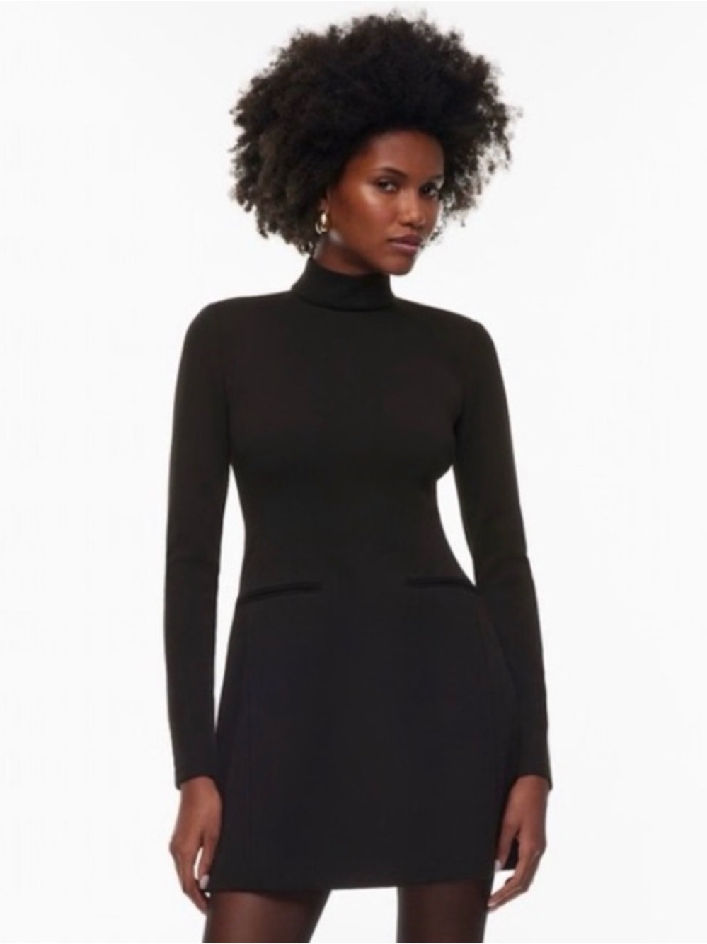 Babaton Black Turtleneck Long-Sleeve Mini Dress